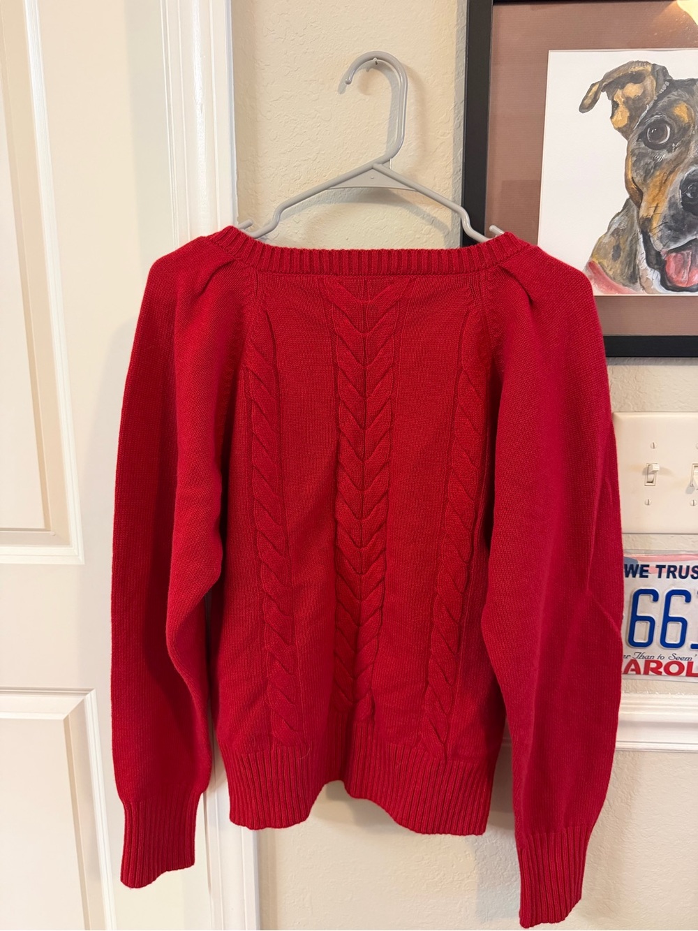 Madewell Cherry Red V-Neck Cable Knit Sweater - Picture 8 of 8